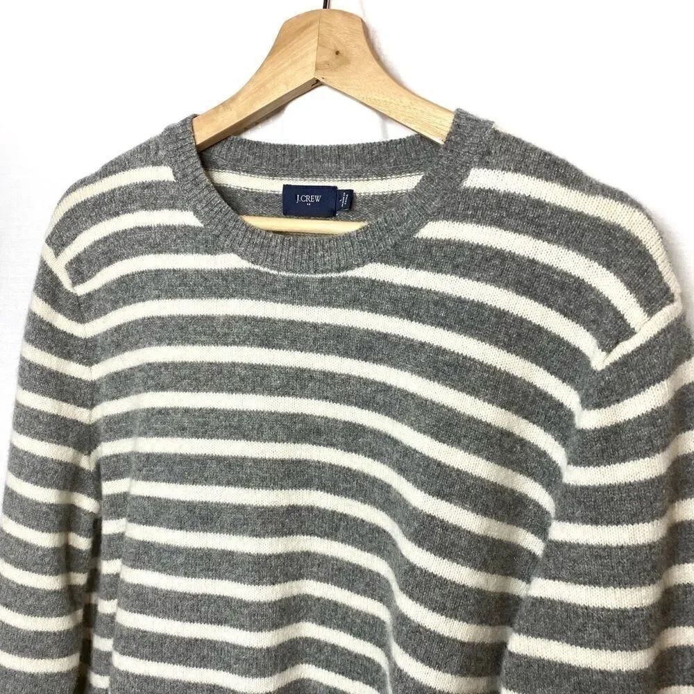 J. Crew Factory gray and white striped lambs wool sweater size L - Picture 2 of 14